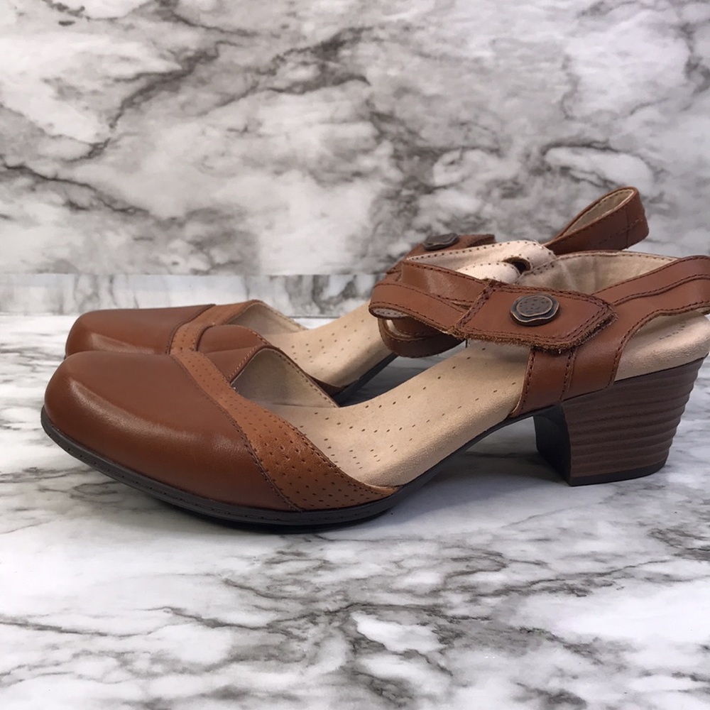 Clarks Valarie Rally Sandals Womens Sz 9 Brown Mahogany 2 Tone Block Heels - Picture 7 of 12